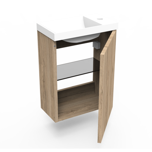 Fonteinkast canyon oak incl fontein mat wit z/o