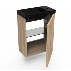 Fonteinkast canyon oak incl fontein mat zwart z/o