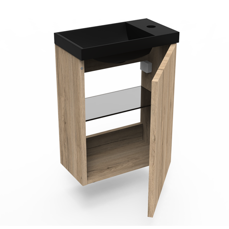 Fonteinkast canyon oak incl fontein mat zwart z/o