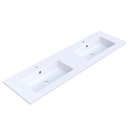 Mira 160 wastafel dubbel 2 kraangaten mat wit