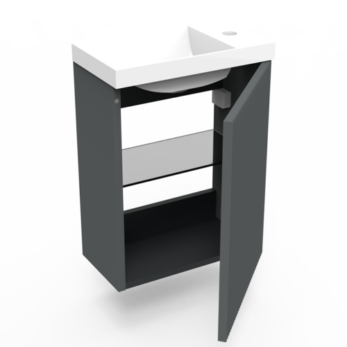 Ridge cement vanity cabinet, including glossy white washbasin without overflow